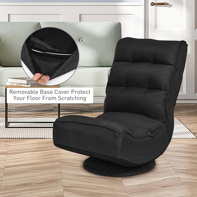 ERGOMASTER Reclining Folding Floor Gaming Chair w/ 360-Degree Swivel 5 Adjustable Positions（Black）
