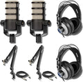 Rode PodMic Dynamic Podcasting Microphones (Pair) with Rode PSA1+ Professional Studio Boom Arms Studio Graded Headphones XLR Cables and StreamEye Polishing Cloth