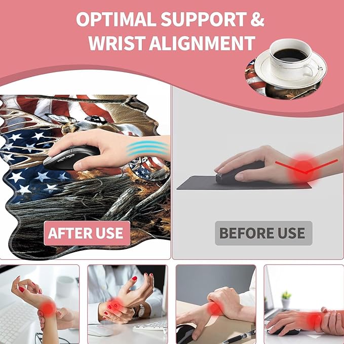 Large Gaming Mouse Pad Keyboard Wrist Rest Pad &amp Wrist Support Mousepad Set Stitched Edge Extended Non-Slip Base Memory Foam Desk Mat for Office HomeDeer Tree Forest American Flag