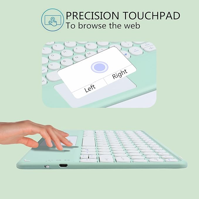 Wireless Bluetooth Keyboard10 inch Portable Rechargeable Keyboard with Touchpad Ultrathin BluetoothKeyboard for iOS/Android/Windows Tablet Computer and Phone Universal(Green)