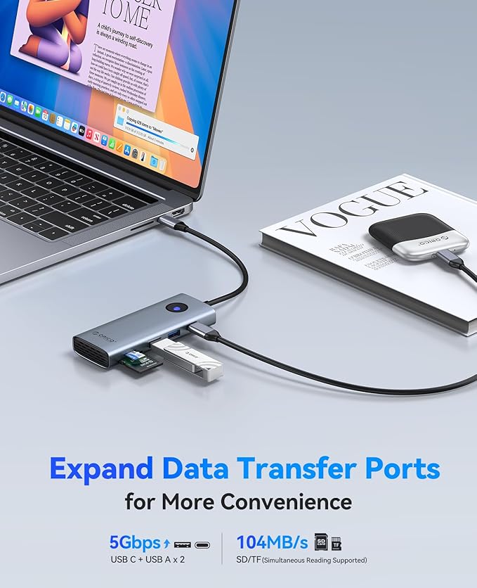 ORICO USB C Docking Station Dual Monitor 8-in-1 Laptop Docking Station with 2 HDMI 4K@60Hz 100W PD USB-A&ampC 3.0 SD/TF USB C Dock Compatible with MackBook/Dell XPS/HP/Surface