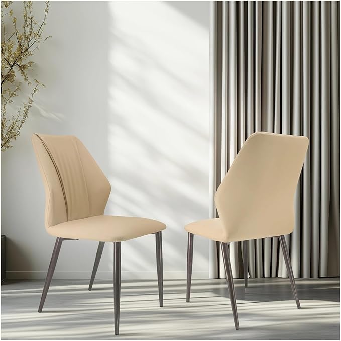 Adjustable Office Computer Chair with Armrest 2pcs Leather Upholstered Dining Chair with High Backrest for Living Room Kitchen(Light Khaki)