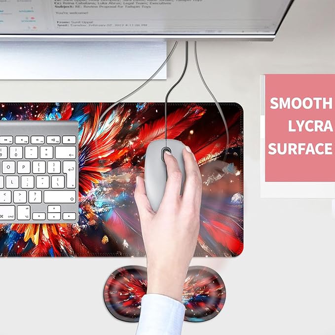 Mouse PadLarge Desk Mat Set 4in1 XL Mousepad + Keyboard Wrist Rest+Mouse Wrist Rest+Coaster with Ergonomic Desk Pad for Home Office Table Computer Cover -Eagle and Dreamcatcher