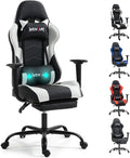 Gaming Chair with Footrest Ergonomic PC Desk Chair with Headrest and Massage Lumbar Support Video Game Chair w/Height Adjustable High Back for Home Office White