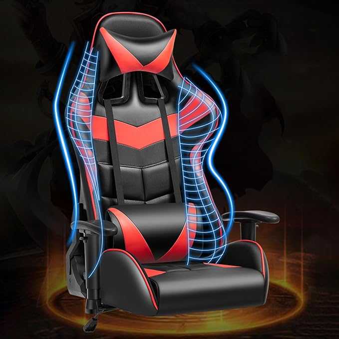 Ergonomic Gaming Chair with Footrest and Lumbar Support Pu Leather High Back Video Game Chairs Height Adjustable Computer Chairs with HeadrestWhiteHeight 128138CM