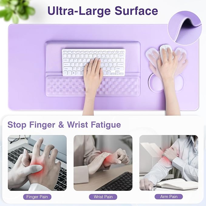 Ospelelf Keyboard Wrist Rest Stand Pad and Ergonomic Mouse Pad Set with Large Mousepad Memory Foam Comfort Premium Office Desk Accessories for Pain Relief Purple