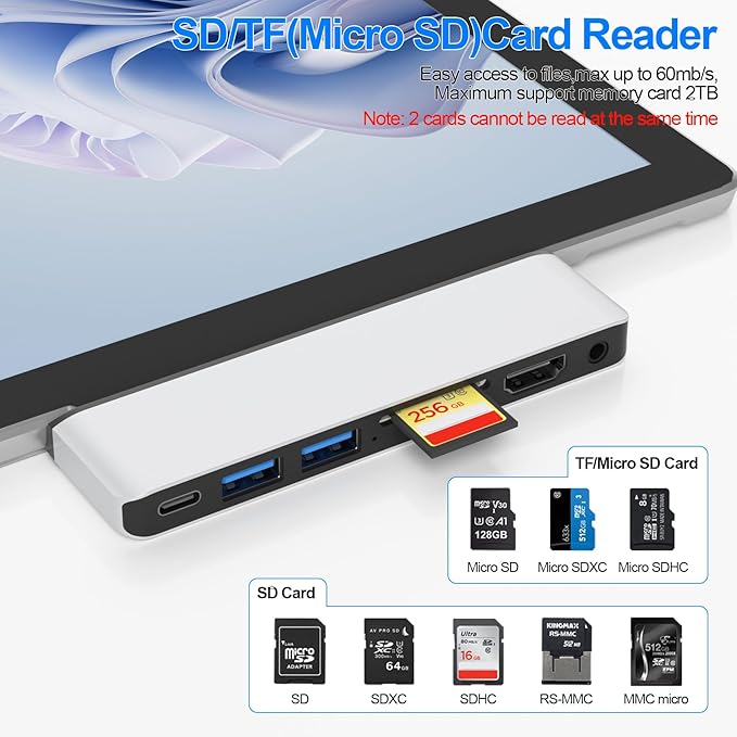 USB Hub Docking Station for Surface Pro 9/10/11/X with 4K HDMI USB-C Thunderbolt 4 (Display+Data+100W PD) 2 USB 3.0 3.5mm Audio SD/TF Card Reader