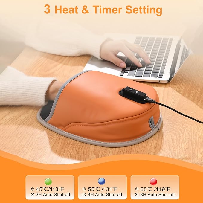 USB Heated Mouse Pad Hand Warmer3 Temperatures&ampTimer Settings Leather Hand Warmer Mouse Pad with Ergonomic Wrist Support DesignWorks with All PC MiceChristmas Gift for Office Work Home Game(Ora
