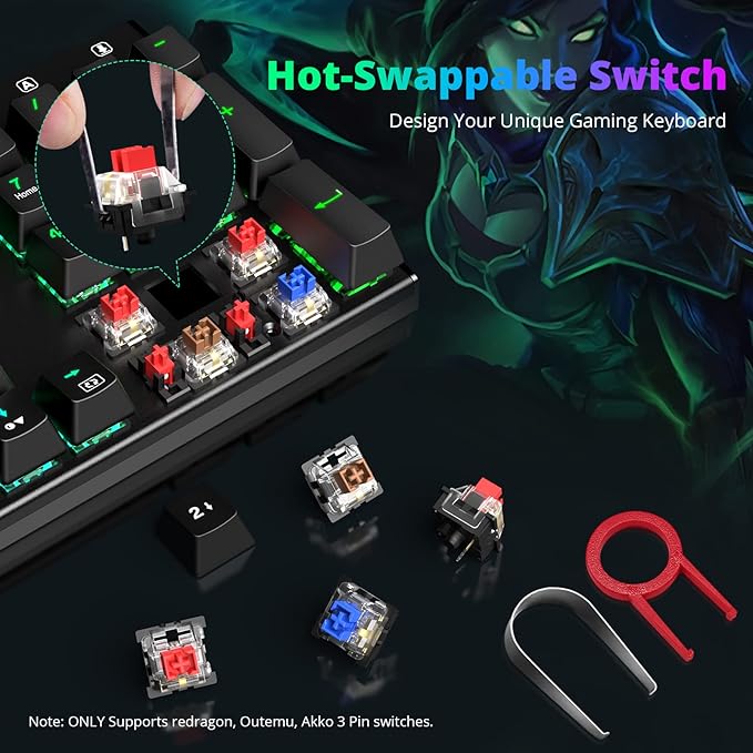 Redragon Mechanical Gaming Keyboard with Red Switches Wired Keyboard Mechanical with RGB Backlit Fully Progammable Durable Aluminum Frame Anti-Ghosting for PC Windows Mac K565 Black