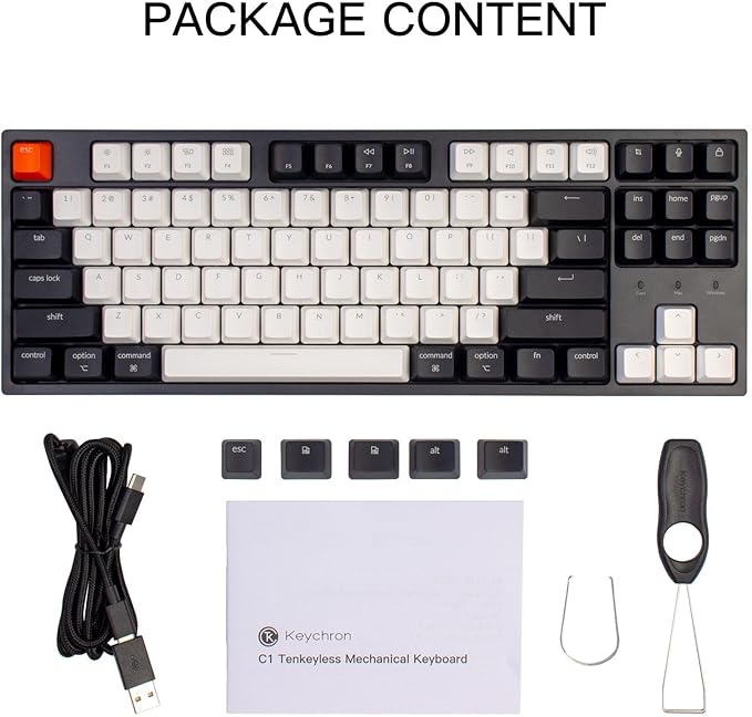 Keychron C1 Wired Mechanical Keyboard TKL RGB Backlit with Double-Shot ABS Keycaps 87 Keys Hot-Swappable Pre-lubed Tactile Switch Compatible with Mac Windows