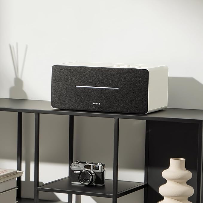 Edifier D12 Integrated Desktop Computer Speakers with Bluetooth 5.0 Wireless Stereo Tabletop Speaker 70 Watts RMS with Subwoofer Line Out RCA Aux Input for PC Monitor Laptop (White)