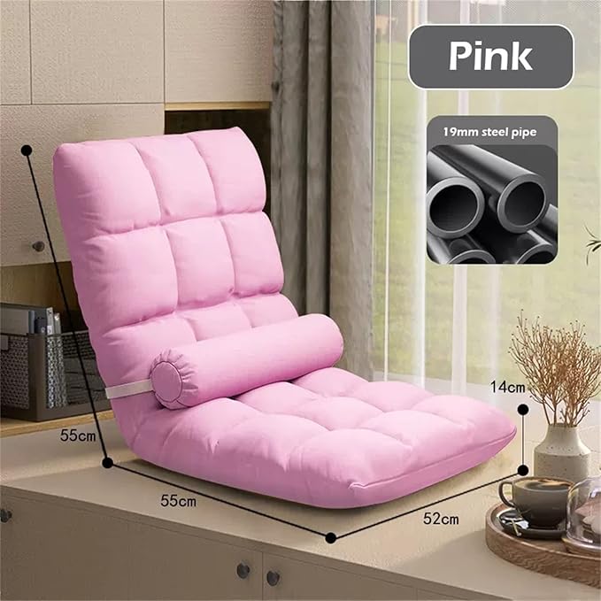 Fodalob 5-Position Adjustable Floor Chair with Back Support Folding Padded Gaming Sofa Chair for Gaming Sleeping Light Weight Chaise Lounge Indoor (Color : Pink)