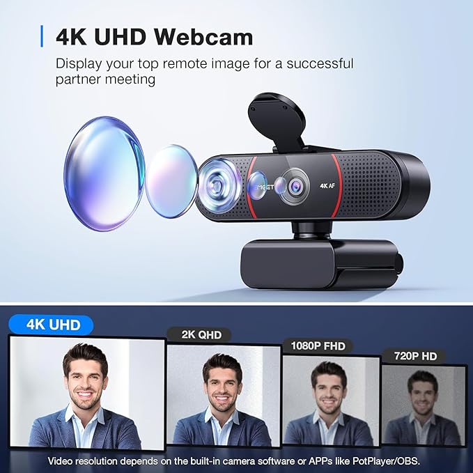 EMEET C960 4K Webcam for PC 4K UHD CMOS Sensor PDAF Auto Focus Dual Omnidirectional Mics Auto Light Correction 73° FOV Plug&ampPlay Webcam w/Privacy Cover Works w/Zoom/Teams/Skype/Google Meet