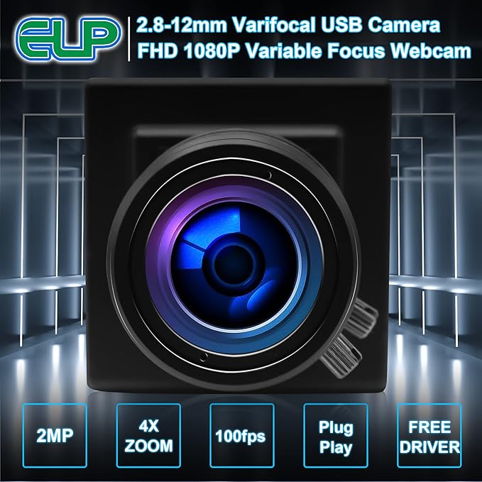 ELP USB Camera for Computer 2.8-12mm Varifocal Lens HD 1080P Webcam Manual Zoom Camera for Windows Linux Mac Raspberry Pi