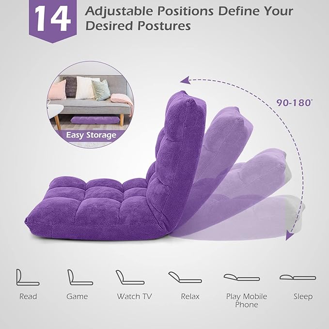 GORELAX Memory Foam Floor Chair 14-Poistion Adjustable Reading Gaming Chair Recliner Folding Cushioned Meditation Chair with Back Support Padded Lazy Sofa for Adults Kids