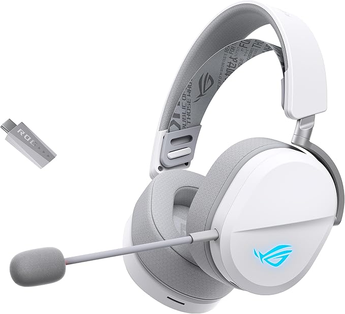 ASUS ROG Pelta Wireless Gaming Headset with Detachable Mic – Tri-Mode (BT 2.4GHz USB-C) 50mm Titanium-Plated Drivers 70Hr Battery Ergonomic Lightweight for PC PS5 PS4 Switch Mobile - White