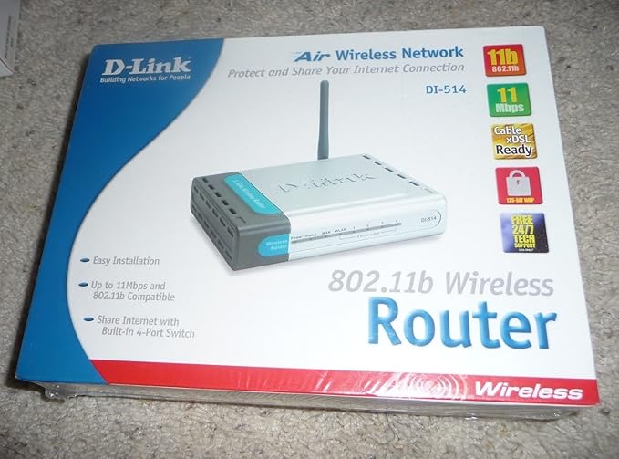D-Link DI-514 Wireless Cable/DSL Router 4-Port Switch 802.11b 11Mbps