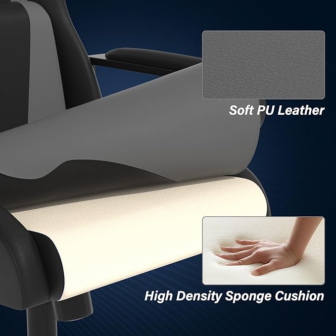 Gaming ChairSwivel Rolling Gaming Chair for AdultsErgonomic PC Gaming Chair GreyHeight Adjustable Computer ChairPU Leather Computer Chair with Headrest and Lumbar Support