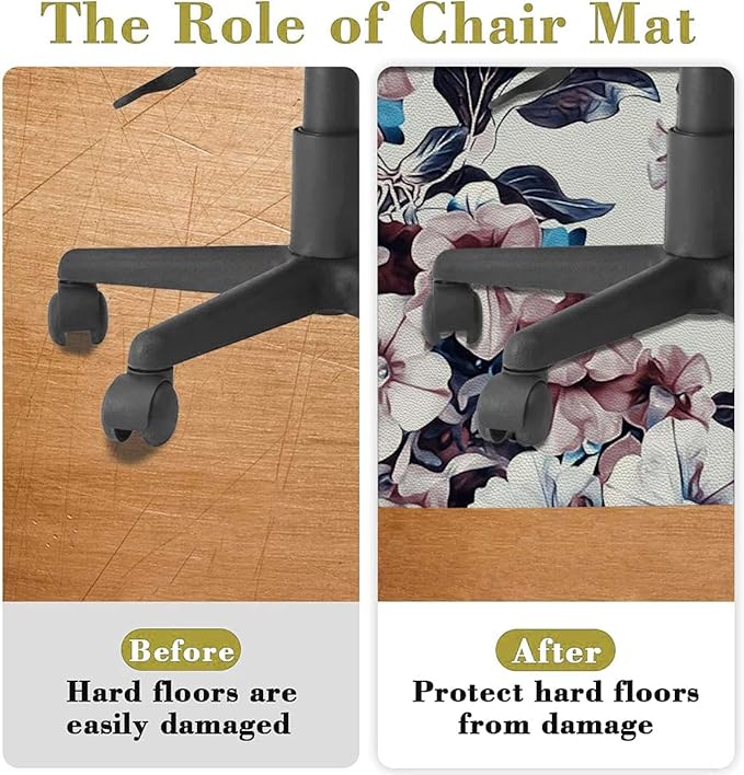 Red Pink Black White PU Leather Office Chair Mat for Hardwood Floor Purple Morning Glory Flowers Round Floor Mats for Office Chair Desk Chair Anti Slip Floor Protector for Rolling Chair Diameter 55 in