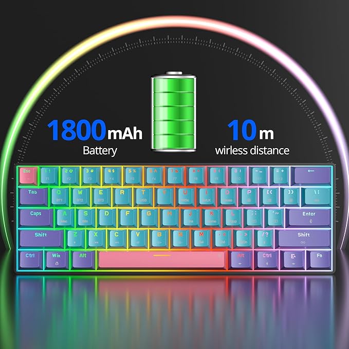 Fogruaden 60 Percent Wireless Gaming Keyboard Wired/Bluetooth Mechanical Keyboard 60% RGB Backlit Hot-Swappable Red Switch