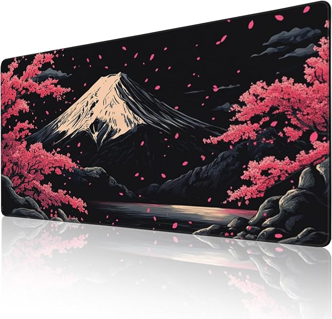 Extra XXXL Japanese Cherry Blossom Gaming Mouse Pad Watercolor Mouse Pads Keyboard Mat Stitched Edges Mousepad Non-Slip Rubber Base Desk Mat for Office &amp Home (48x24 Inch)