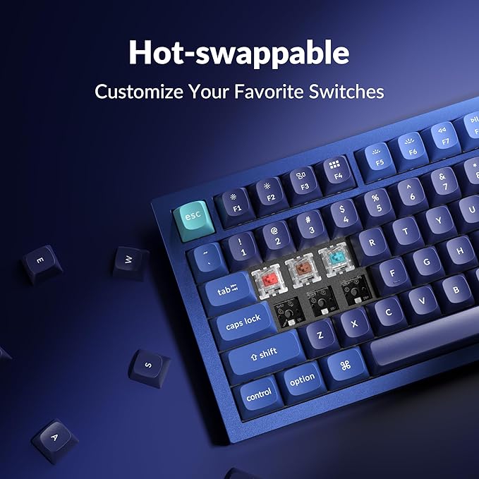 Keychron Q3 Wired Custom Mechanical Keyboard Knob Version TKL Tenkeyless QMK/VIA Programmable Macro with Hot-swappable Gateron G Pro Brown Switch Compatible with Mac Windows Linux (Blue)
