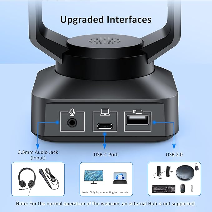 Zoom Certified NexiGo N990 (Gen 2) 4K PTZ Webcam Video Conference Camera System with 5X Digital Zoom Sony_Starvis Sensor Position Preset Dual Stereo Mics 3.5mm Audio Jacks for External Mics
