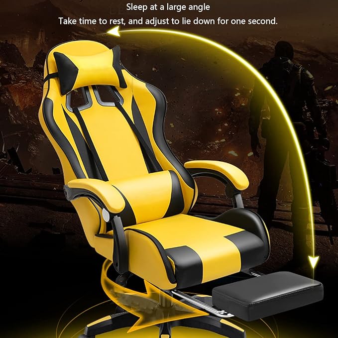 Ergonomic Gaming Chair Comfortable Gaming Chair with Footrest Computer Chair Leather Desk Chair Adjustable Swivel Gaming Office Chair Pink