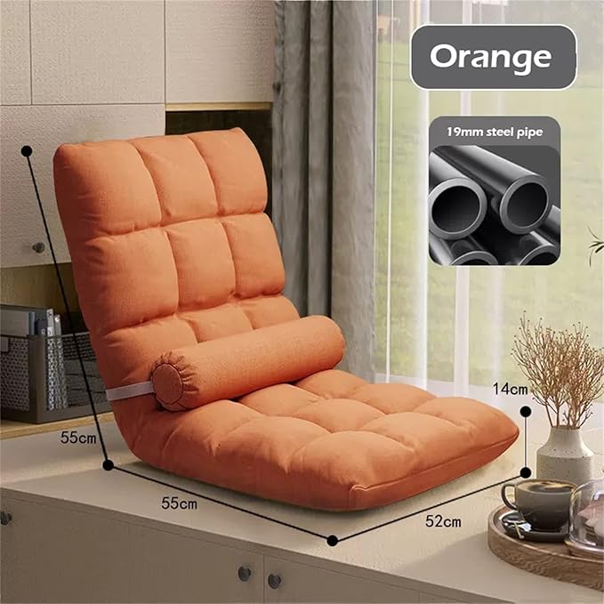 Fodalob 5-Position Adjustable Floor Chair with Back Support Folding Padded Gaming Sofa Chair for Gaming Sleeping Light Weight Chaise Lounge Indoor (Color : Orange)