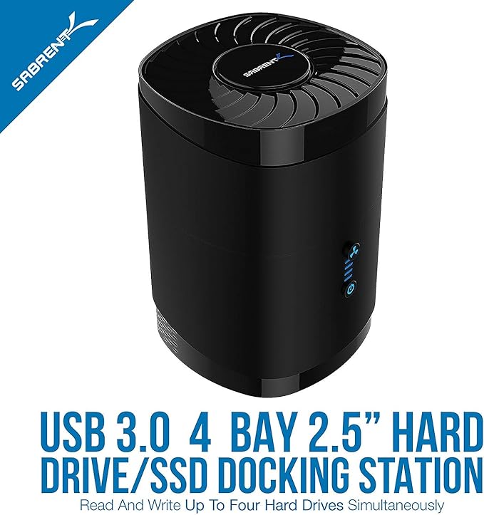 SABRENT USB 3.0 4-Bay 2.5” SATA SSD and HDD Docking Station with Cooling Fan Tool-Free Supports Up to 4X 16TB 5Gbps Transfer for SATA 2.5” SSD/HDD (Up to 12.5mm) USB 3.0 Compatible - (DS-4SSD)