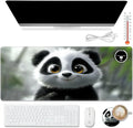 Warm Desk PadHeated Desk PadOffice Mat3 Heating Levels &amp 3 Hours Auto Shut-Off31.5*13 Gaming Mouse Laptop Keyboard Leather Desk MatCute Panda Snow