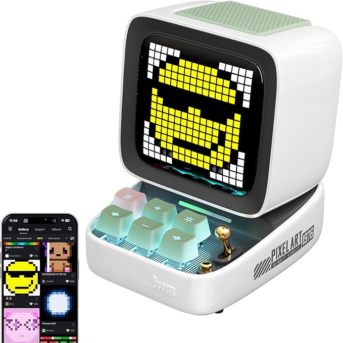 Divoom Ditoo Pro Retro Pixel Art Game Bluetooth Speaker with 16X16 LED App Controlled Front Screen (White)