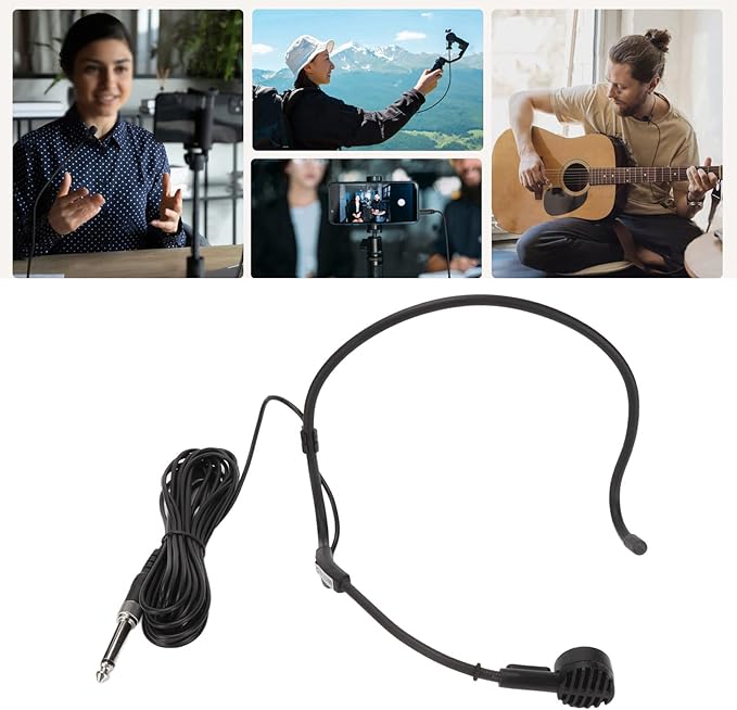 Headworn Microphone with Dynamic Transducer for HiFi Sound 5m Long Cable Earhook Microphone with 6.35mm Jack for Karaoke Systems Lecturers and Presenters