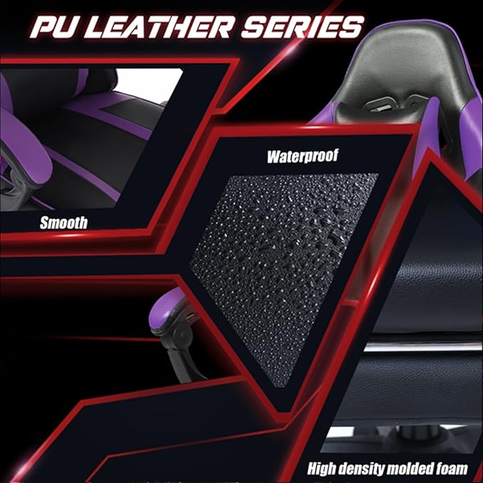 Gaming Chair Ergonomic Office Chair with Linkage Armrests High Back Computer Desk Chair with Retractable Footrest &amp Adjustable Headrest 350 lbs Capacity (Purple)