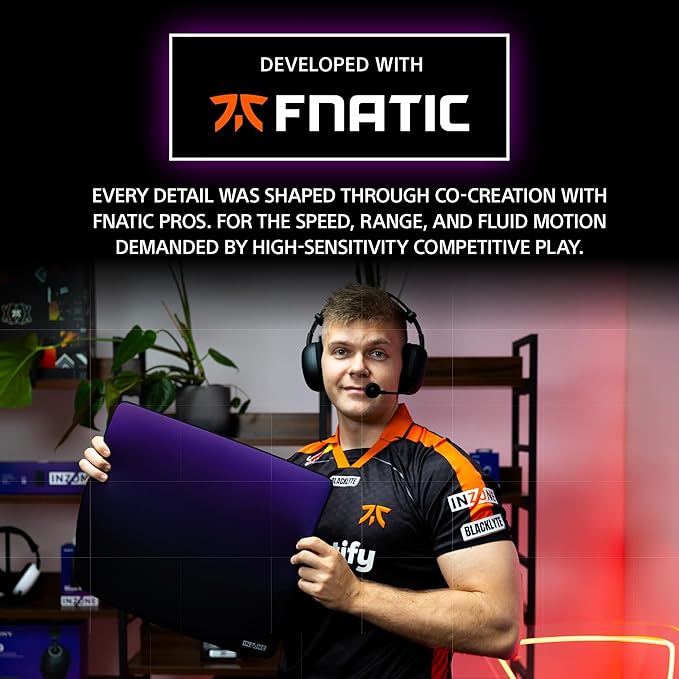 Sony INZONE Mat-D Speed-Type Large Cloth Gaming Mousepad 480x400mm Low Friction Non-Slip Rubber Base Edge Stitched 4mm Thickness Developed with Fnatic