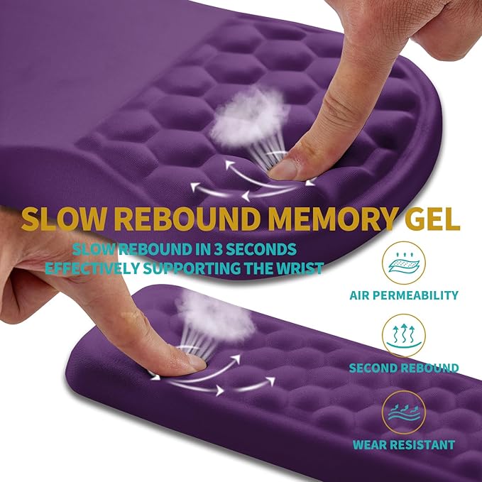 Hokafenle 2 in 1 Ergonomic Mouse Pad Wrist Support &amp Wrist Rest for Computer Keyboard Set with Relieve Carpal Tunnel Pain Massage Bulge and Full Memory Gel Design (2In1 Set Dark Purple)