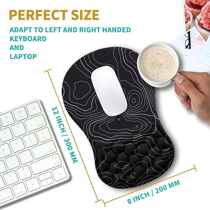 Hokafenle Ergonomic Mouse Pad Wrist Support Wrist Rest Mousepad for Carpal Tunnel Pain Relief with Integrated Memory Foam Slope Massage Bulge (11.8x7.9 inchTopographic Contour)