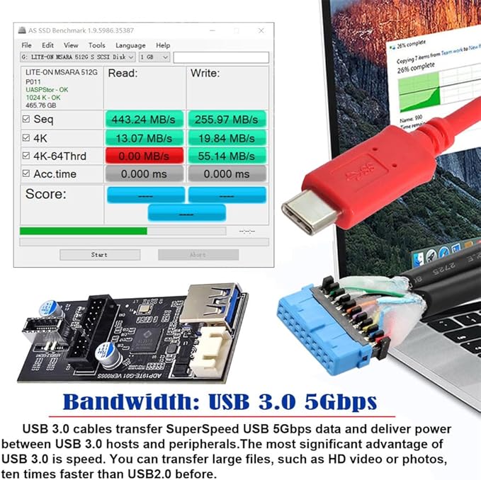 Xiwai Type-C USB-C &amp 19/20Pin Header Splitter to USB 3.0 20Pin &amp Type-E Dual Ports Female PCBA Type Adapter HUB 5Gbps
