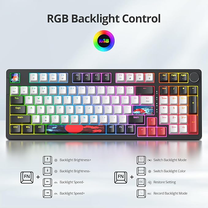 Wired Creamy Gaming Keyboard with Number Pad 96% Hot-swappable Mechanical Keyboard Full Layout Custom Keyboard Gasket Mounted with Red Switch Knob Control(White)