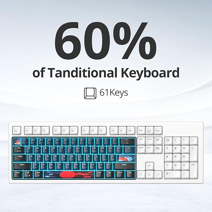 60% Mechanical Keyboard - Compact Gaming Keyboard RGB Backlit 61 Keys Red Switches USB Wired for Windows Mac Laptop PC