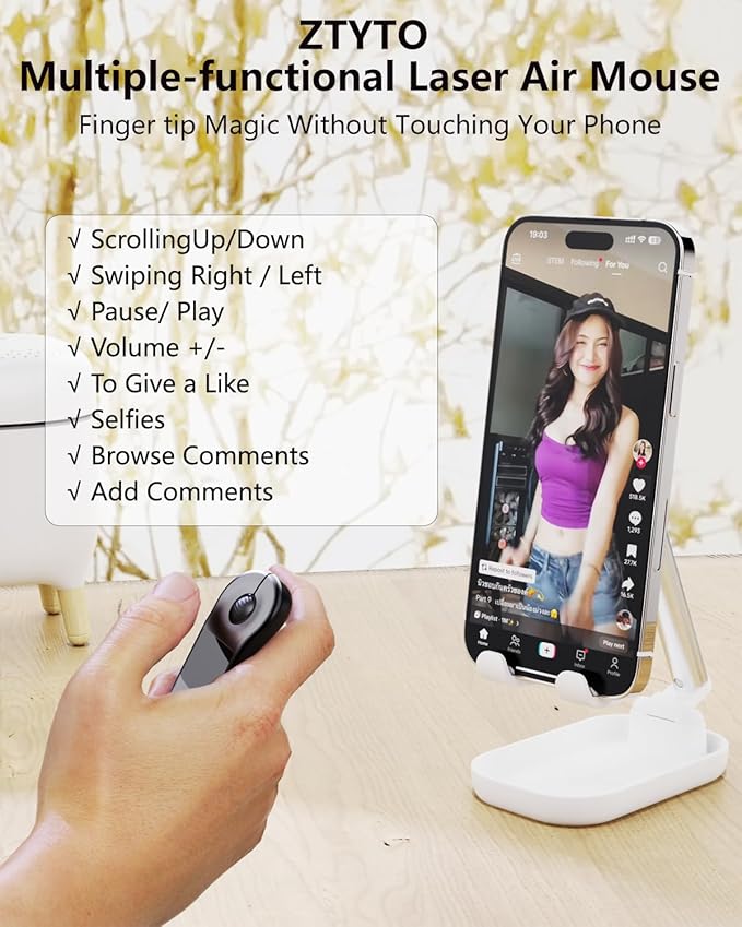 Air Mouse Rechargeable Wireless Presenter with Touchpad for PC/Laptop/iOS/Android Bluetooth Remote Control for PowerPoint/Keynote/TikTok/Camera/Kindle App (Black)