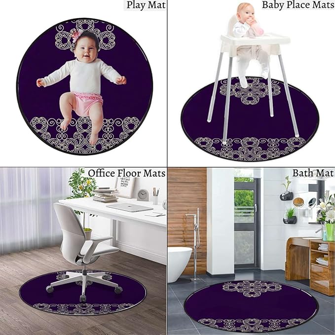 Victorian Style Round Area Rug for Bedroom Living Room Study Playing Non-Slip Floor Mat Carpet Home Decor Rugs Mandala Vintage OrnamentPurple Yellow Diameter 43.3 in