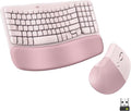 Logitech Wave Keys &amp Lift Vertical Mouse - Ergonomic Wireless Keyboard and Mouse Combo - with Cushioned Palm Rest Easy-Switch Bluetooth for Multi-OS Windows/Mac - Rose