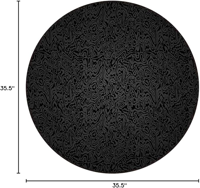 Medieval Ornament Round Area Rug Swivel Chair Mats for Hardwood Floor Washable Waterproof Spill Mat Anti-Slip Floor Protector Baroque Curved Flower LinesBlack Grey Diameter 35.5 in