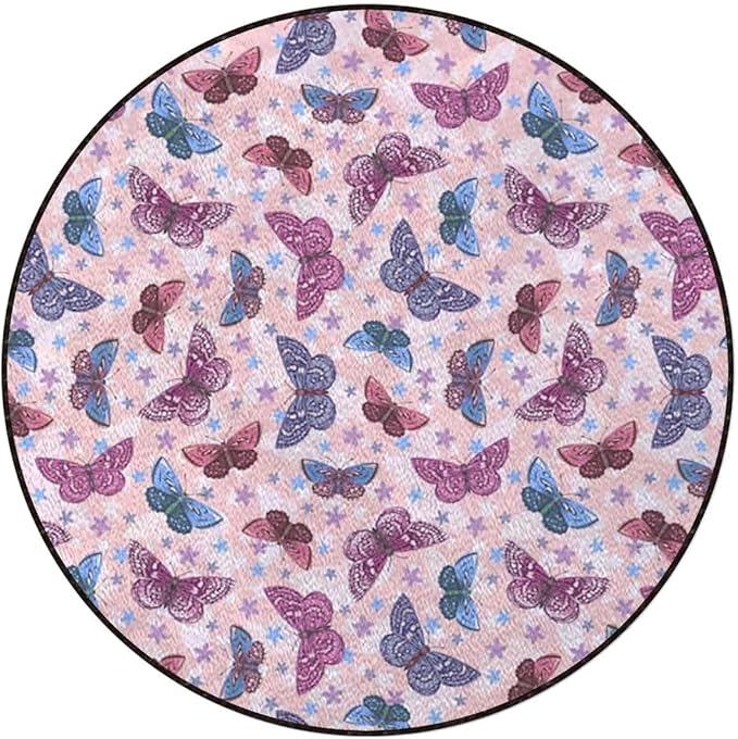 Pink Round Area Rug Swivel Chair Mats for Hardwood Floor Washable Waterproof Spill Mat Anti-Slip Floor Protector Colorful Doodle Animal Wings Girls Design Diameter 59 in
