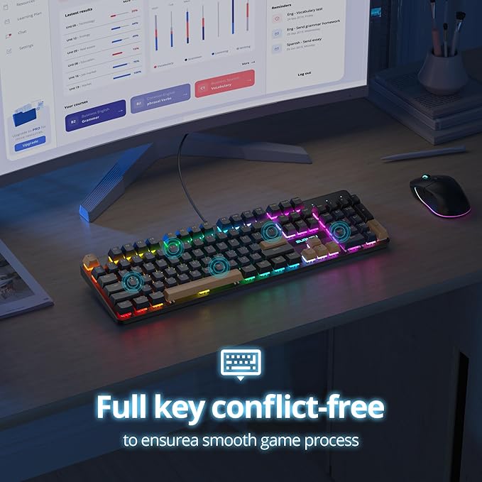 RGB Gaming Mechanical Keyboard 104 Keys Full Size Wired With Number Pad Creamy Linear Red Switch NKRO for PC Gamer