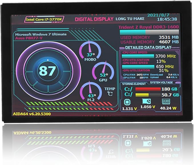 5 Inch Computer Temp Monitor for aida64 PC CPU Monitor CPU Hardware Temperature Monitor External Expansion Display for PC ARGB Computer Case Secondary Screen
