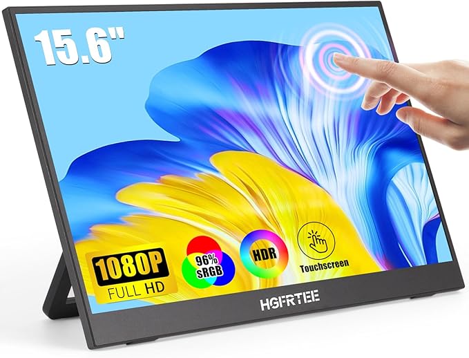 Portable Monitor Touchscreen 15.6 1920x1080 60Hz FHD IPS HDR 10-Point Touch Screen Monitor with Built-in Stand &amp Speaker HDMI USB C VESA External Travel Monitors for Laptop PC Mac Phone