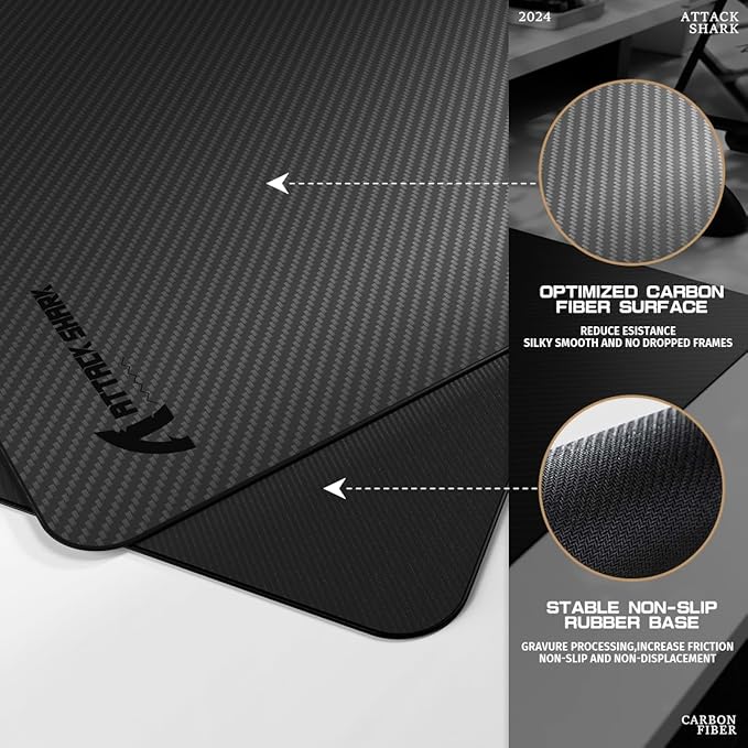 ATTACK SHARK CM04 Carbon Fiber Gaming Mouse PadEsports Mouse Mat G240Durable Non-Slip Natural Rubber BaseHigh Temperature Resistant &amp Waterproof Desk Mat for Gamer/Desktop/Office/Home(360x280mm