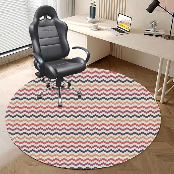 Multicolor PU Leather Office Chair Mat for Hardwood and Tile Floor Horizontal Pattern Simplistic Modern Floor Mats Wood/Tile Protection Mat for Office &amp Home Coral Diameter 47.2 in